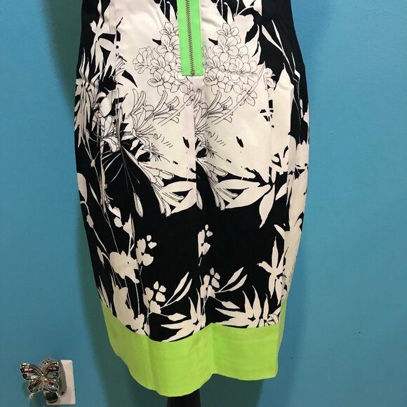 Tahari Bright Neon Dress EUC Woman's 12 Green Orange Colorblock Floral Print Fun - Picture 9 of 13